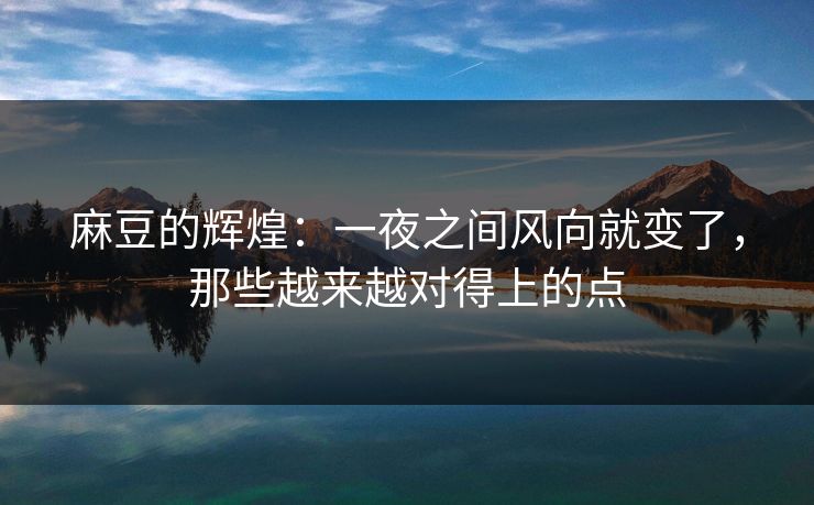 麻豆的辉煌：一夜之间风向就变了，那些越来越对得上的点  第1张