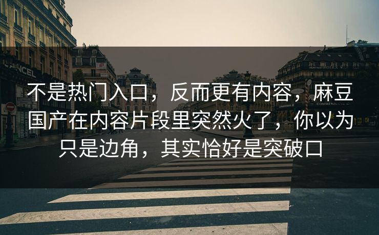 不是热门入口，反而更有内容，麻豆国产在内容片段里突然火了，你以为只是边角，其实恰好是突破口  第1张