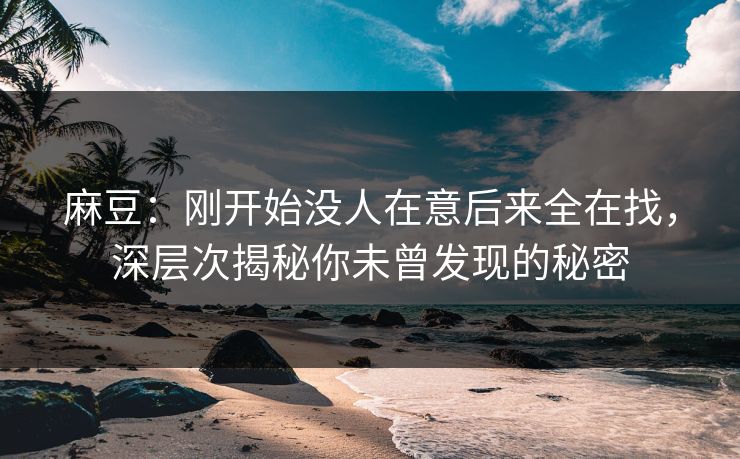 麻豆：刚开始没人在意后来全在找，深层次揭秘你未曾发现的秘密  第1张