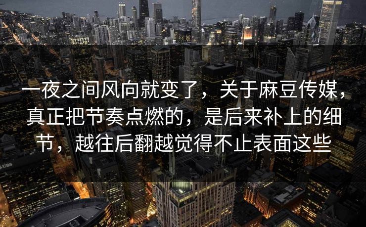 一夜之间风向就变了，关于麻豆传媒，真正把节奏点燃的，是后来补上的细节，越往后翻越觉得不止表面这些  第1张
